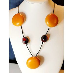 Bohemian Beige Beaded and Blood Red Stone Corded Fashion Necklace Jewelry CT205